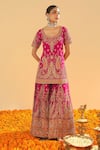 Sheetal Batra_Pink Silk Chanderi Embroidery Kirandori Round Ishwa Paisley Kurta With Sharara _Online_at_Aza_Fashions