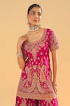 Shop_Sheetal Batra_Pink Silk Chanderi Embroidery Kirandori Round Ishwa Paisley Kurta With Sharara _Online_at_Aza_Fashions