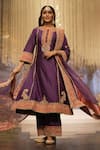 Buy_Sheetal Batra_Purple Silk Chanderi Embroidery Kirandori Maisha Blossom Kurta Palazzo Set _at_Aza_Fashions