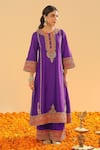 Sheetal Batra_Purple Silk Chanderi Embroidery Kirandori Maisha Blossom Kurta Palazzo Set _Online_at_Aza_Fashions