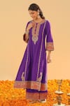 Buy_Sheetal Batra_Purple Silk Chanderi Embroidery Kirandori Maisha Blossom Kurta Palazzo Set _Online_at_Aza_Fashions