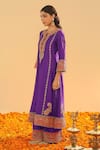 Shop_Sheetal Batra_Purple Silk Chanderi Embroidery Kirandori Maisha Blossom Kurta Palazzo Set _Online_at_Aza_Fashions