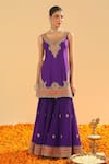 Sheetal Batra_Purple Chanderi Embroidery Kirandori Maziyah Paisley Fleur Kurta Gharara Set _Online_at_Aza_Fashions