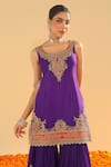 Shop_Sheetal Batra_Purple Chanderi Embroidery Kirandori Maziyah Paisley Fleur Kurta Gharara Set _Online_at_Aza_Fashions