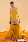 Buy_Sheetal Batra_Yellow Chanderi Embroidery Kirandori Scoop Neck Mehan Bahar Kurta Gharara Set _Online_at_Aza_Fashions