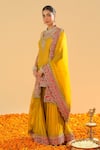 Sheetal Batra_Yellow Chanderi Embroidery Kirandori Scoop Neck Mehan Bahar Kurta Gharara Set _at_Aza_Fashions