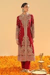 Sheetal Batra_Red Silk Chanderi Embroidery Minara Paisley Garden Jacket Kurta And Pant Set _Online_at_Aza_Fashions