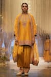 Buy_Sheetal Batra_Yellow Silk Chanderi Embroidery Mirha Mughal Bloom Short Kurta And Salwar Set _at_Aza_Fashions