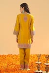 Shop_Sheetal Batra_Yellow Silk Chanderi Embroidery Mirha Mughal Bloom Short Kurta And Salwar Set _at_Aza_Fashions