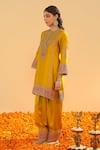 Buy_Sheetal Batra_Yellow Silk Chanderi Embroidery Mirha Mughal Bloom Short Kurta And Salwar Set _Online_at_Aza_Fashions