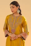 Shop_Sheetal Batra_Yellow Silk Chanderi Embroidery Mirha Mughal Bloom Short Kurta And Salwar Set _Online_at_Aza_Fashions