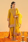 Sheetal Batra_Yellow Silk Chanderi Embroidery Mirha Mughal Bloom Short Kurta And Salwar Set _at_Aza_Fashions