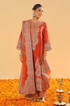 Buy_Sheetal Batra_Orange Dupatta Silk Organza Embroidery Kirandori Notch Misam Kurta Set 