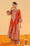 Sheetal Batra_Orange Silk Chanderi Embroidery Kirandori Notch Misam Kurta With Palazzo _Online_at_Aza_Fashions