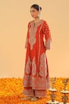 Buy_Sheetal Batra_Orange Silk Chanderi Embroidery Kirandori Notch Misam Kurta With Palazzo _Online_at_Aza_Fashions