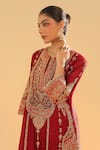 Buy_Sheetal Batra_Red Dupatta Silk Organza Embroidery Kirandori Notch Rua Kurta Set 