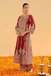 Buy_Sheetal Batra_Red Silk Chanderi Embroidery Kirandori Notch Rua Kurta With Palazzo _Online_at_Aza_Fashions