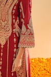 Buy_Sheetal Batra_Red Silk Chanderi Embroidery Kirandori Notch Rua Kurta With Palazzo 