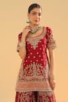 Sheetal Batra_Red Silk Chanderi Embroidery Kirandori Scoop Sehrish Sharara Set _at_Aza_Fashions