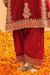 Buy_Sheetal Batra_Red Kurta Silk Chanderi Embroidery Kirandori Notch Shahzain Chauga Set _Online_at_Aza_Fashions