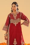 Sheetal Batra_Red Kurta Silk Chanderi Embroidery Kirandori Notch Shahzain Chauga Set _at_Aza_Fashions