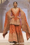 Buy_Sheetal Batra_Orange Silk Chanderi Embroidery Kirandori V Neck Shazfa Sharara Set _at_Aza_Fashions