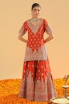 Sheetal Batra_Orange Silk Chanderi Embroidery Kirandori V Neck Shazfa Sharara Set _Online_at_Aza_Fashions