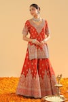 Buy_Sheetal Batra_Orange Silk Chanderi Embroidery Kirandori V Neck Shazfa Sharara Set _Online_at_Aza_Fashions