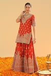 Shop_Sheetal Batra_Orange Silk Chanderi Embroidery Kirandori V Neck Shazfa Sharara Set _Online_at_Aza_Fashions