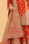 Buy_Sheetal Batra_Orange Silk Chanderi Embroidery Kirandori V Neck Shazfa Sharara Set 