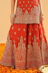 Shop_Sheetal Batra_Orange Silk Chanderi Embroidery Kirandori V Neck Shazfa Sharara Set 