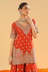 Sheetal Batra_Orange Silk Chanderi Embroidery Kirandori V Neck Shazfa Sharara Set _Online