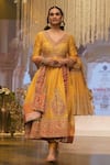 Buy_Sheetal Batra_Yellow Anarkali Chanderi Embroidery Kashmiri Tilla V Neck Shazia Set _at_Aza_Fashions