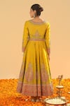 Shop_Sheetal Batra_Yellow Anarkali Chanderi Embroidery Kashmiri Tilla V Neck Shazia Set _at_Aza_Fashions