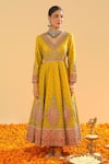 Buy_Sheetal Batra_Yellow Anarkali Chanderi Embroidery Kashmiri Tilla V Neck Shazia Set _Online_at_Aza_Fashions