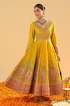 Sheetal Batra_Yellow Anarkali Chanderi Embroidery Kashmiri Tilla V Neck Shazia Set _at_Aza_Fashions