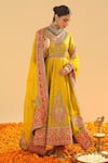 Buy_Sheetal Batra_Yellow Anarkali Chanderi Embroidery Kashmiri Tilla V Neck Shazia Set 