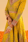 Sheetal Batra_Yellow Anarkali Chanderi Embroidery Kashmiri Tilla V Neck Shazia Set _Online