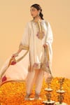 Buy_Sheetal Batra_Ivory Kurta Silk Chanderi Embroidery Kirandori Closed Neck Ziana Set 