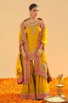 Buy_Sheetal Batra_Yellow Chanderi Embroidery Kirandori Scoop Neck Mehan Bahar Kurta Gharara Set _at_Aza_Fashions