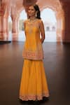 Shop_Sheetal Batra_Yellow Chanderi Embroidery Kirandori Scoop Neck Mehan Bahar Kurta Gharara Set 