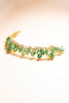 Shop_Rowas Jewels_Green Diamond Opulent Leaf Carved Bracelet _at_Aza_Fashions