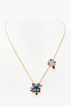 Buy_Rowas Jewels_Multi Color Diamonds 14kt Gold Radiant Mosaic Pendant Necklace _at_Aza_Fashions