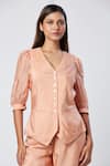 Shop_Madder Much_Pink Outer 80% Cotton Solid V-neck Axel Waistcoat With Pant _Online_at_Aza_Fashions