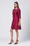 Buy_Madder Much_Wine Outer Blend Of Viscose And Art Silk Embroidered Cassie Floral Cutrwork Dress _Online_at_Aza_Fashions