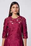 Shop_Madder Much_Wine Outer Blend Of Viscose And Art Silk Embroidered Cassie Floral Cutrwork Dress _Online_at_Aza_Fashions