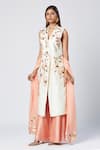 Buy_Madder Much_Ivory Outer 80% Cotton Embroidered Silk Catrina Asymmetric Tunic Pant Set _Online_at_Aza_Fashions