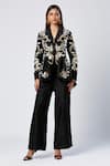 Buy_Madder Much_Black Outer 80% Cotton Embroidered Silk Dalton Peplum Jacket With Flared Pant _at_Aza_Fashions