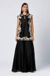 Madder Much_Black Outer 80% Cotton Embroidered Silk Kamla Short Tunic With Flared Pant _Online_at_Aza_Fashions