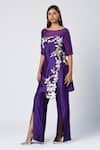 Shop_Madder Much_Purple Outer 80% Cotton Embroidered Silk Thread Lexie Tunic With Slit Pant _Online_at_Aza_Fashions